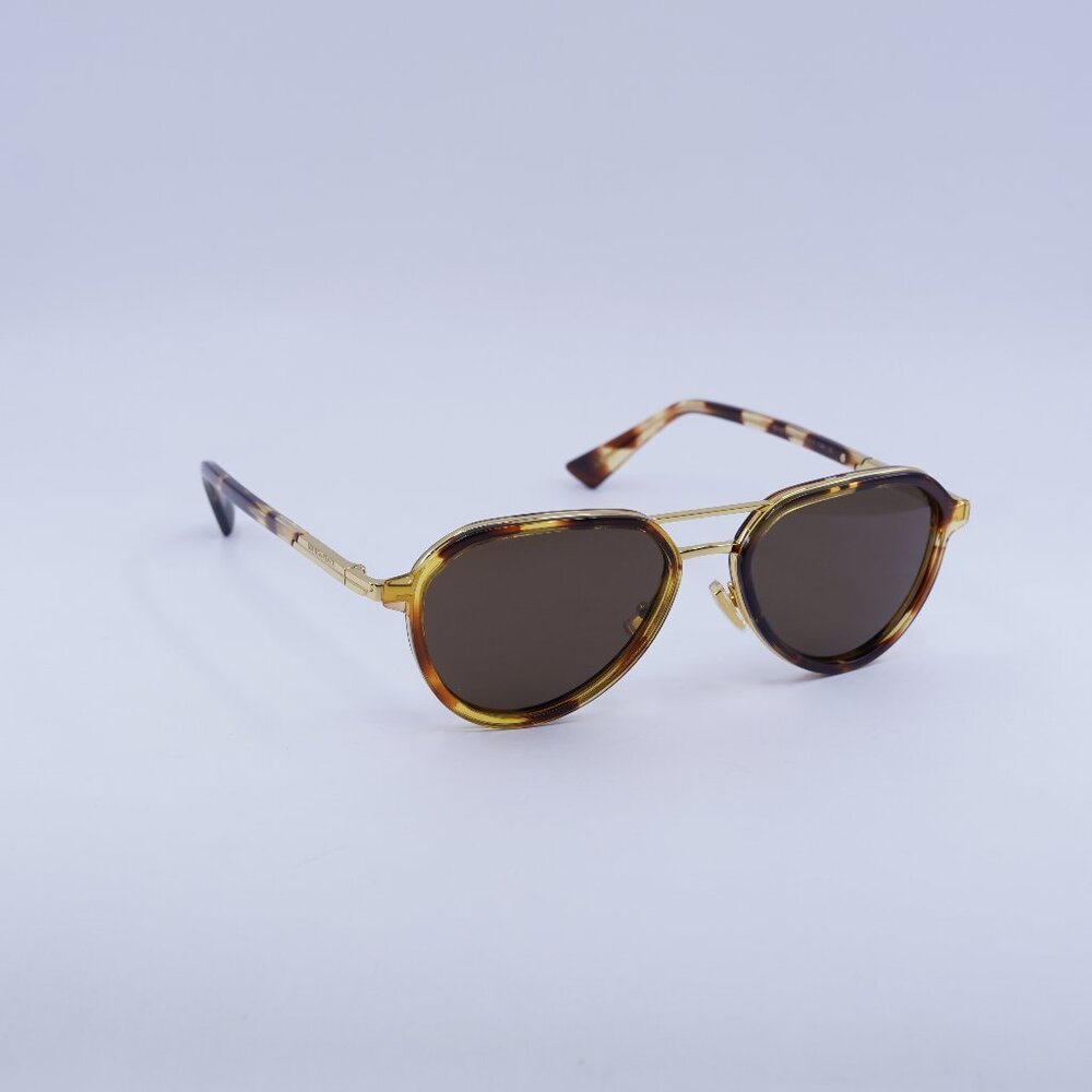 Bottega Veneta BV1373S 002 Sunglasses Havana/Gold Aviator Frame, Brown Lenses